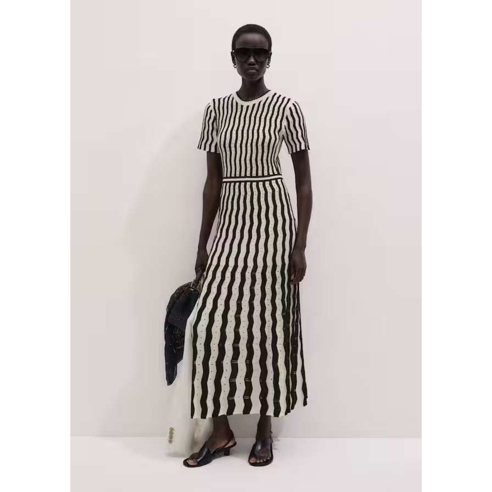 ME+EM Knit Maxi Dress Cream Black Striped With Slip Size M New With Tag